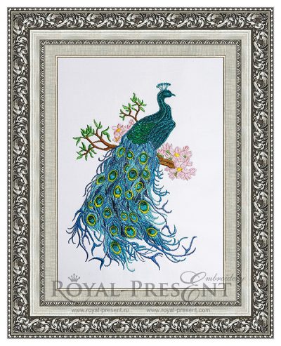 Machine Embroidery Design Indian peacock on the tree - 3 sizes