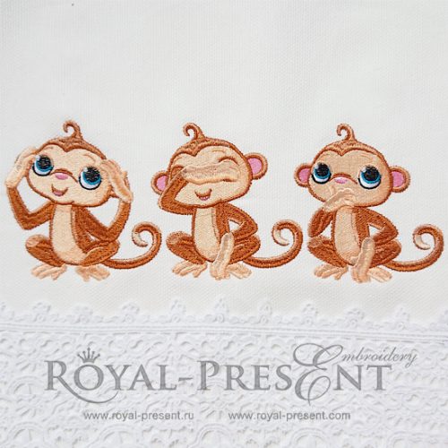 Machine Embroidery Design Three Cute Monkeys