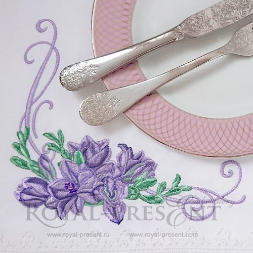 Machine Embroidery Design Purple Freesia Corner Machine Embroidery Design Purple Freesia Corner