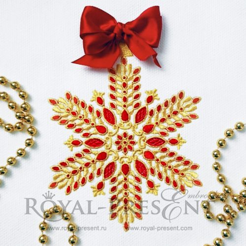 Machine Embroidery Design Christmas snowflake with rubies - 7 sizes