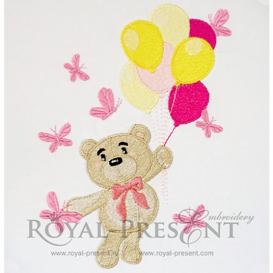 Machine Embroidery Design Cute Bear with air balloons