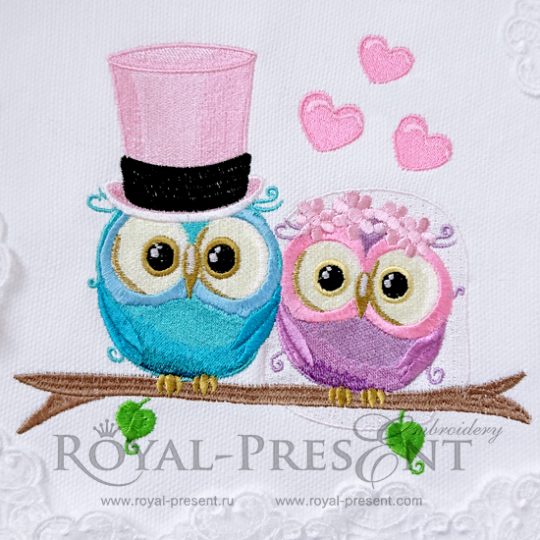 Machine Embroidery Design Bride and Groom Owls - 3 sizes