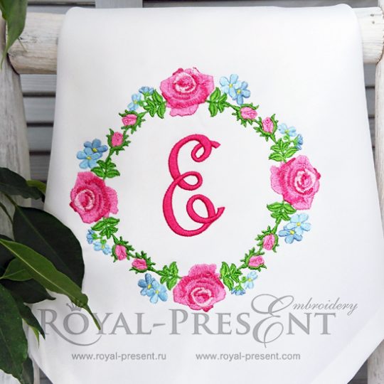 Machine Embroidery Design Pink Roses Monogram Blank - 4 sizes