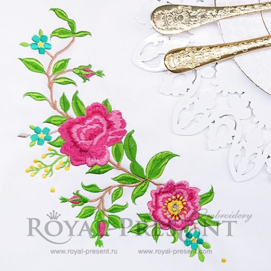 Corner Machine Embroidery Design Climbing Roses