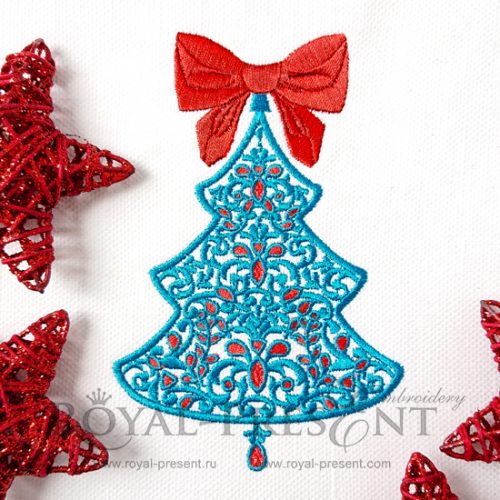 Machine Embroidery Design Christmas tree with rubies - 7 sizes