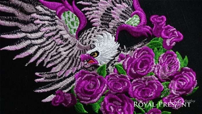 Machine embroidery design Eagle and roses