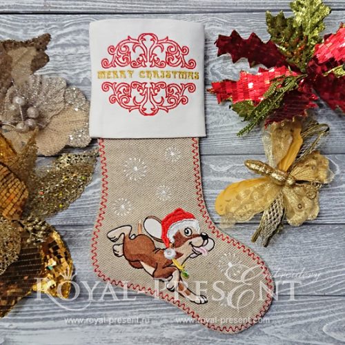 Machine Embroidery Designs Christmas sock with Dog