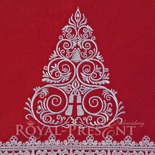 White Machine Embroidery Design Christmas tree