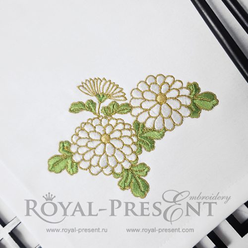 Machine Embroidery Design White chrysanthemums