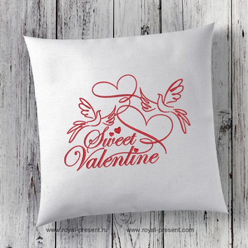 Machine Embroidery Design Valentine's headline with hearts and bird