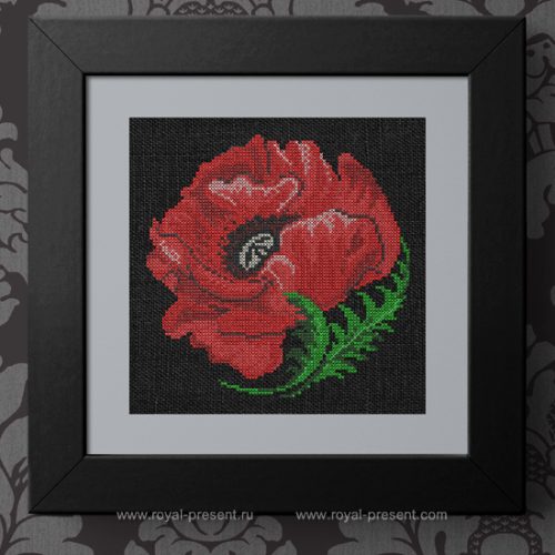 Cross-stitch Machine Embroidery Design Red poppy flower