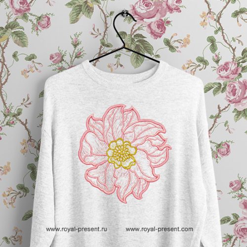 Contour Pink Peony Machine Embroidery Design