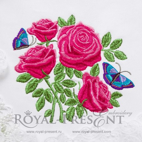 Machine Embroidery Design Garden roses with butterflies