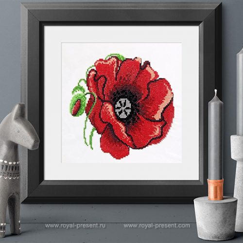 Red poppy flower Cross-stitch Machine Embroidery Design