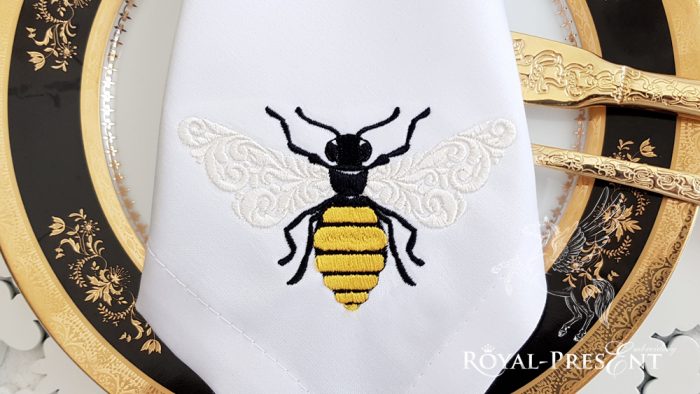 Ornate bee machine embroidery design