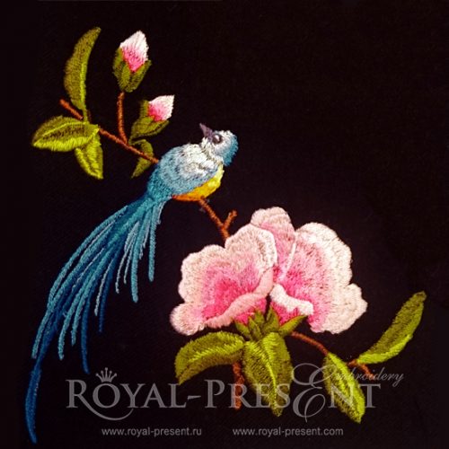 Long stitch machine embroidery design Beautiful Bird
