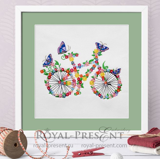 Embroidered tea towels cute bicycle and flowers