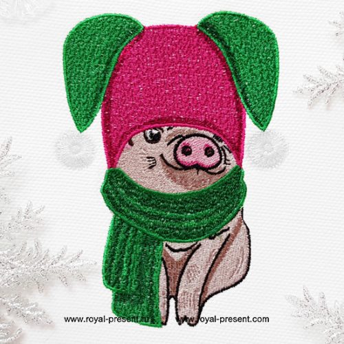 Machine Embroidery Design Christmas Piggy