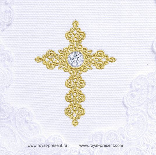 Christian Cross Machine Embroidery Design with Crystal