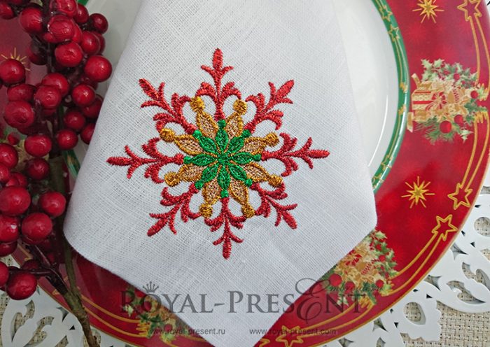 Red Snowflake Machine Embroidery Design
