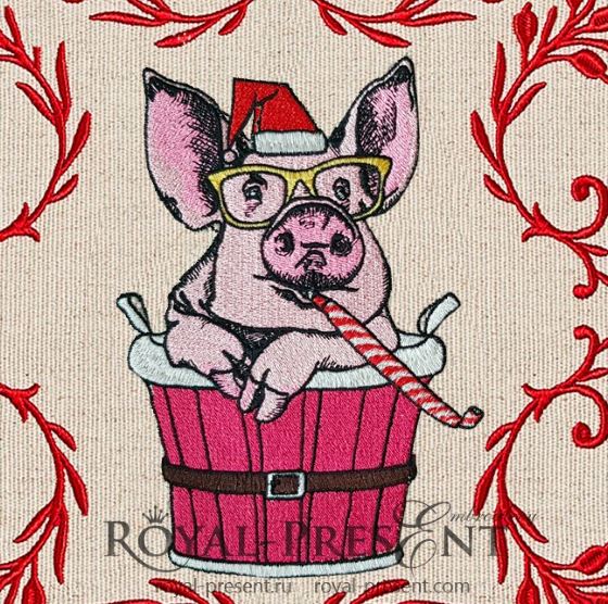 Christmas Piggy Machine Embroidery Design