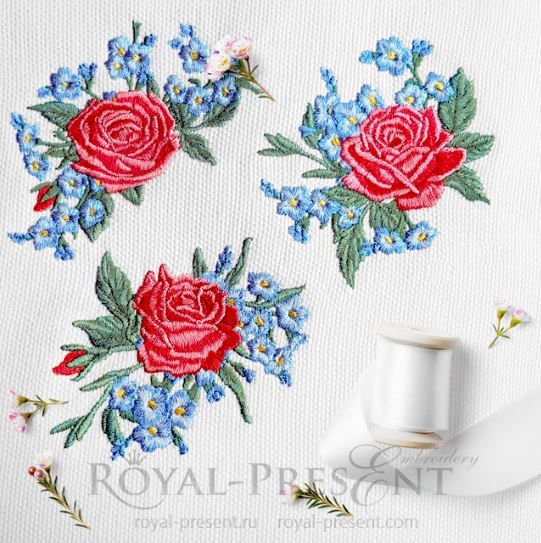 Roses and forget-me-nots Machine Embroidery Designs