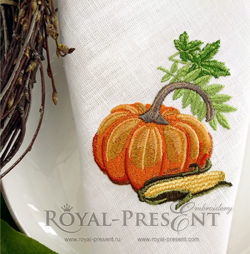 Machine Embroidery Design pumpkin, leaves, corn