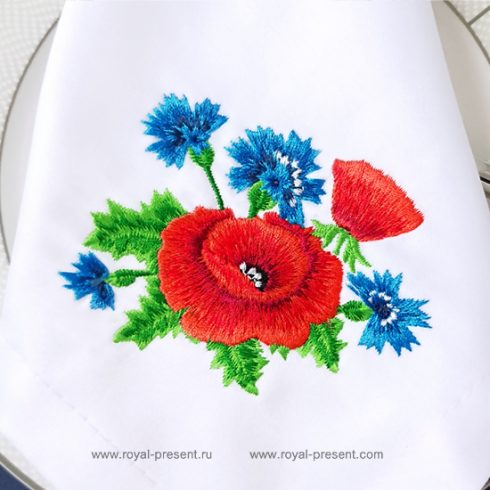 Machine Embroidery Design Poppies and Cornflowers