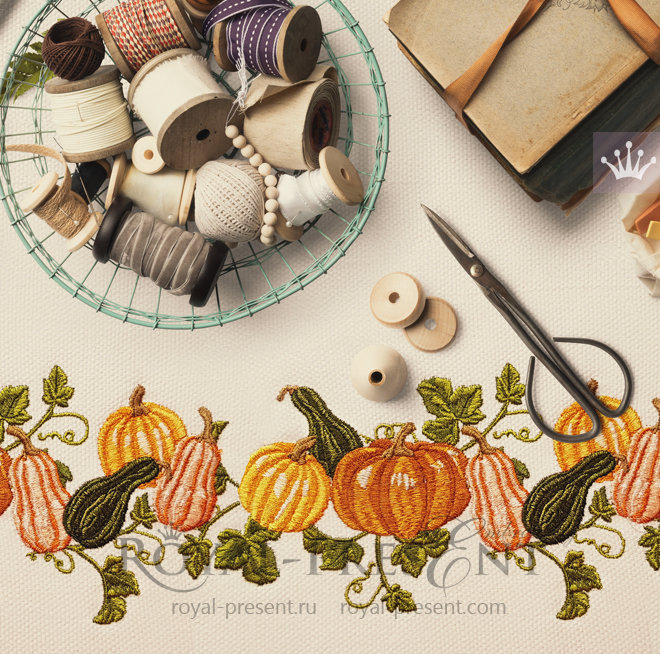 Pumpkins border Machine Embroidery Design - 4 sizes