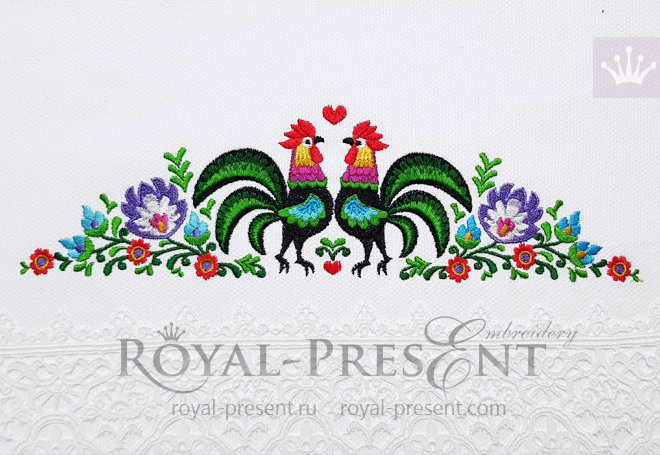 Polish Roosters border Machine Embroidery Design