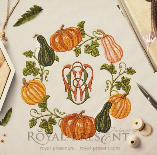 Pumpkins Wreath Machine Embroidery Design