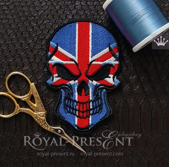 Great Britain Flag Skull Machine Embroidery Design