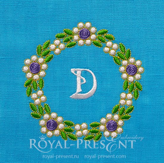 Floral Emerald Monogram Frame Machine Embroidery Design