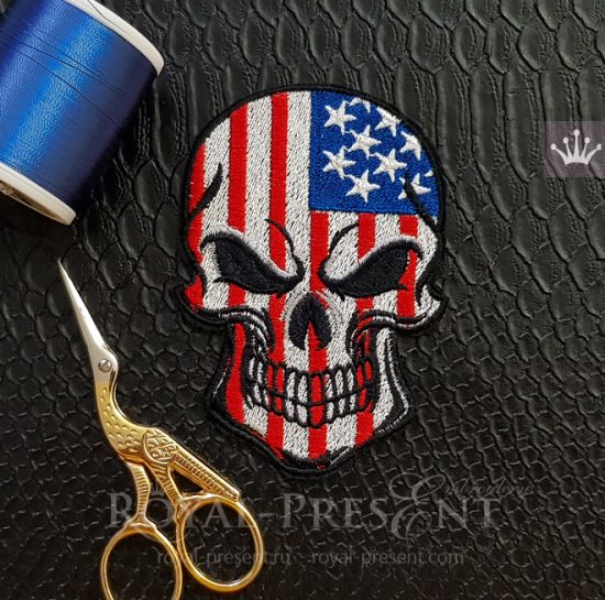 USA Flag Skull Machine Embroidery Design