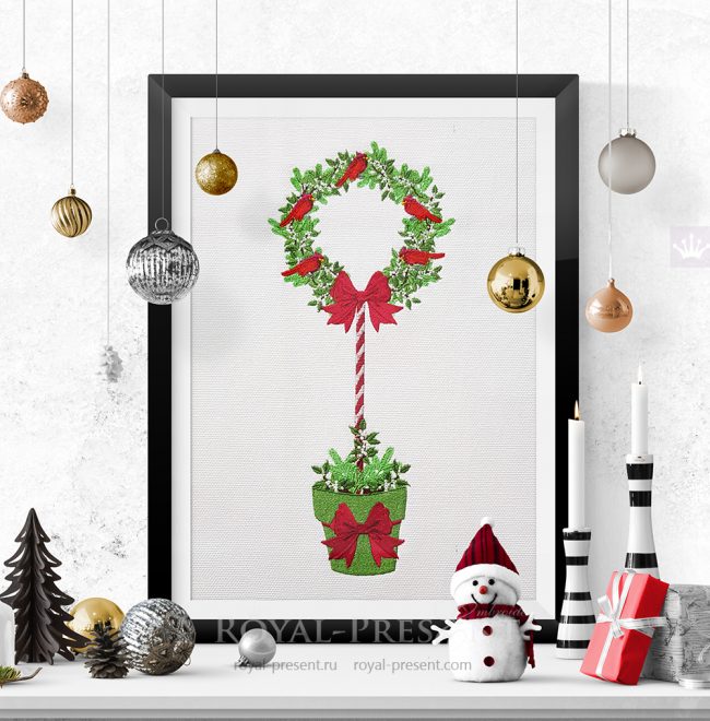 Vintage Christmas Machine Embroidery Design with holly berry and bell