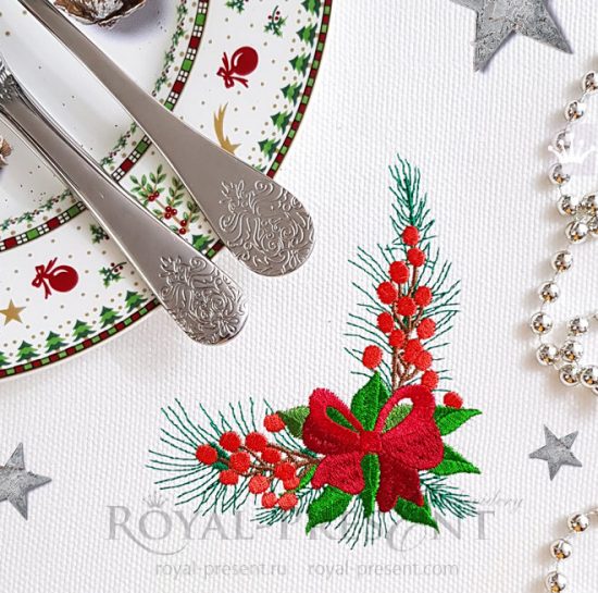 Christmas Corner Embroidery Design with bow