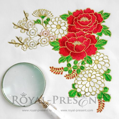 Machine Embroidery Design Peonies and chrysanthemums