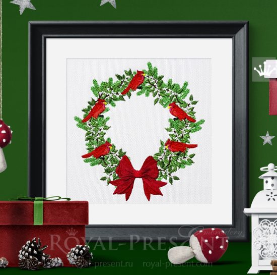 Christmas Festive Wreath Machine Embroidery Design