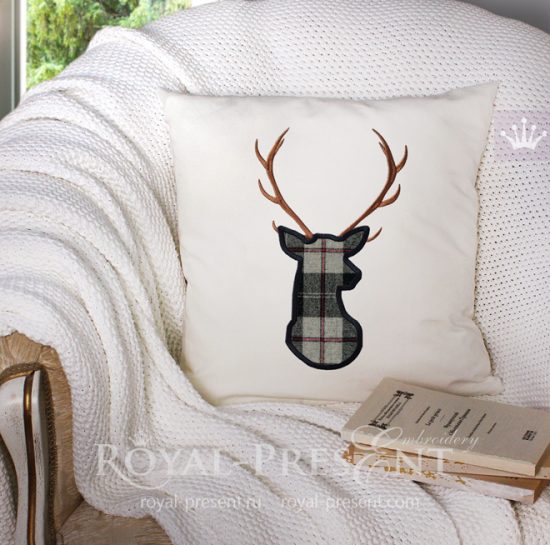 Deer Head Applique Machine Embroidery Design