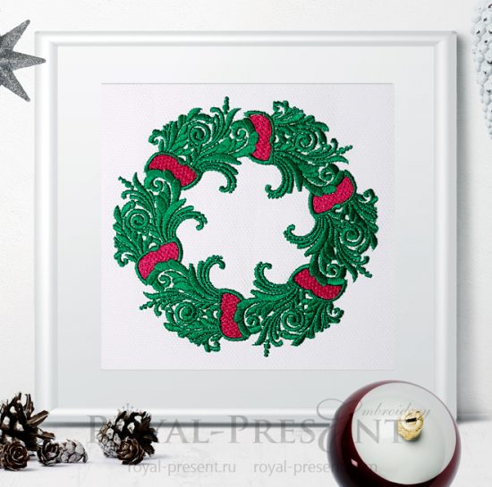 Ornamental Christmas Wreath Machine Embroidery Design