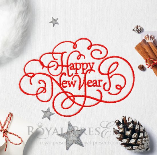 Happy New Year Inscription Machine Embroidery Design
