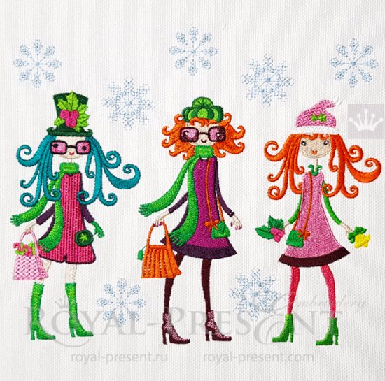 Winter Fashion Girls Machine Embroidery Designs