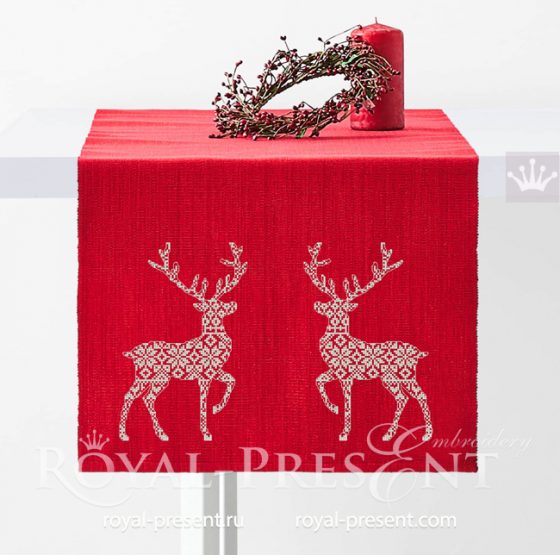 Christmas Deer Cross-stitch Machine Embroidery Design - 4 sizes