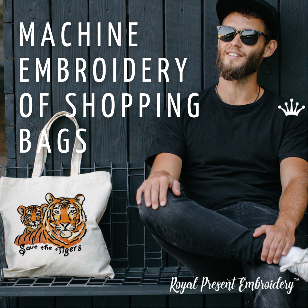 Machine embroidery of shopping bags