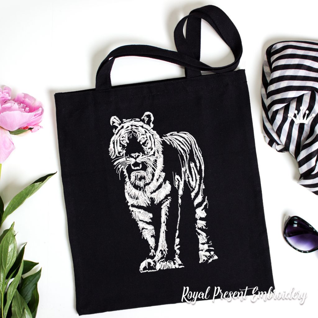 Black and White Tiger Machine Embroidery Design - 7 sizes
