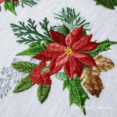 Winter Bouquet with Poinsettias Machine Embroidery Design - 3 sizes