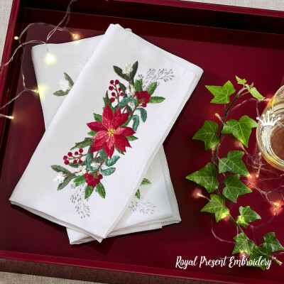 Christmas Poinsettias border Machine Embroidery Design - 5 sizes