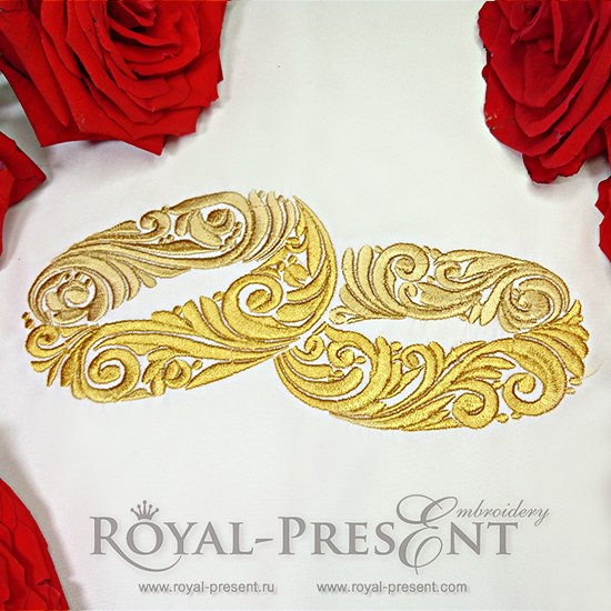 Gold wedding ornamental rings Machine Embroidery Design Royal Present