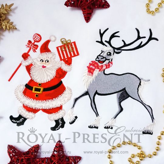 Machine embroidery design santa claus and reindeer  2 sizes royal Machine embroidery design santa claus and reindeer  2 sizes royal