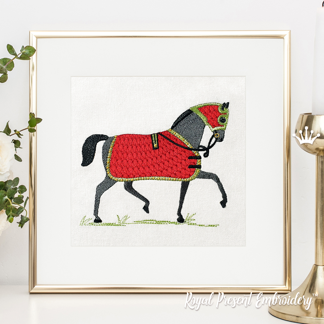 Horse in a red blanket Machine Embroidery Design - 3 sizes